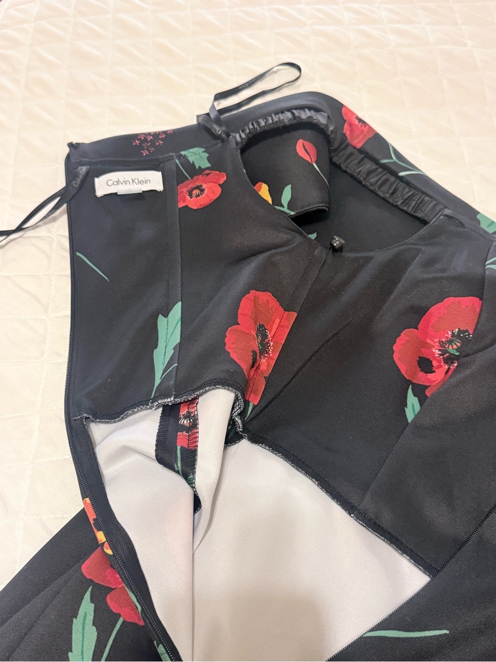 Calvin Klein Black Off-The-Shoulder Dress with Red and Yellow Floral Print - Picture 11 of 12